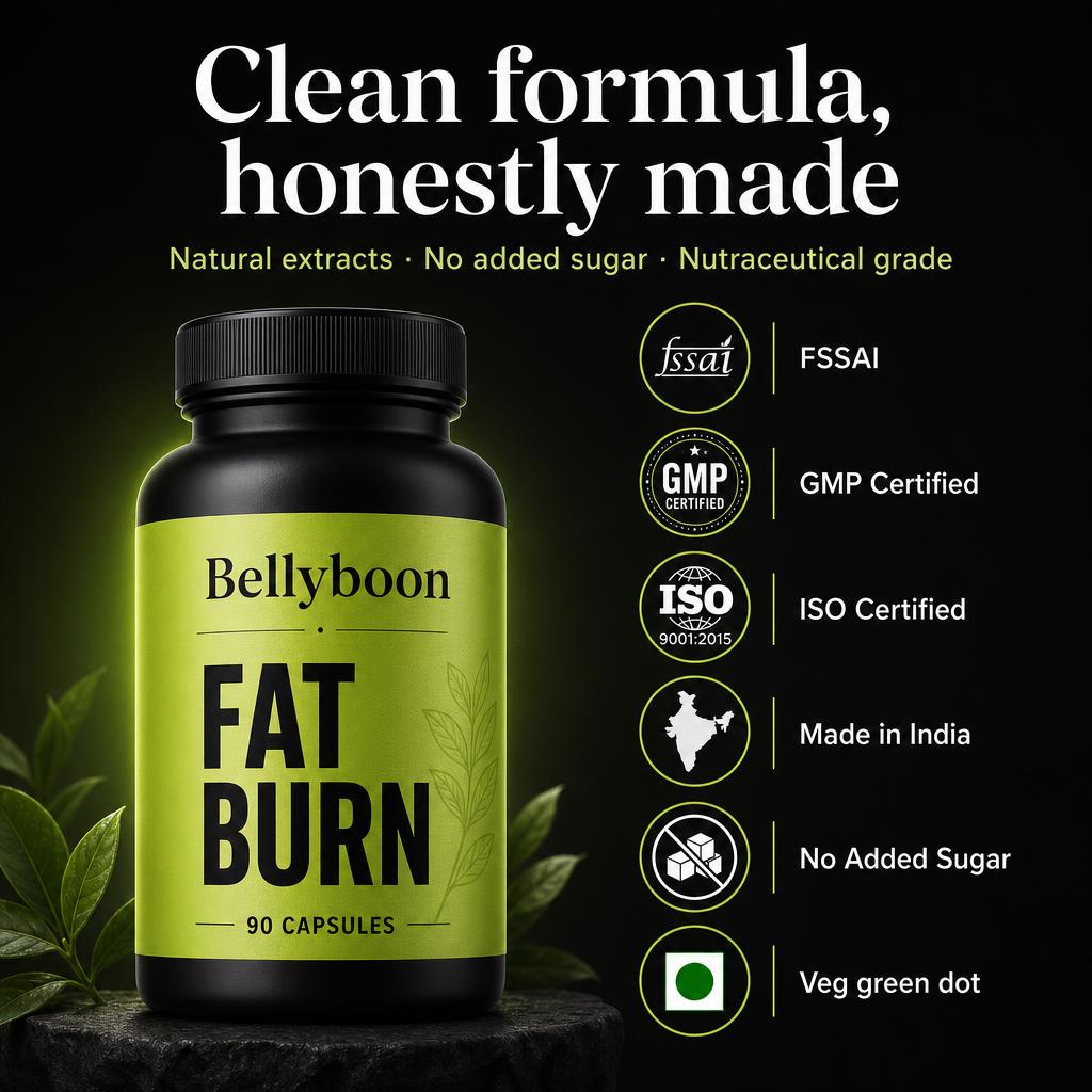 Bellyboon Fat Burn: FSSAI, GMP and ISO certified, made in India